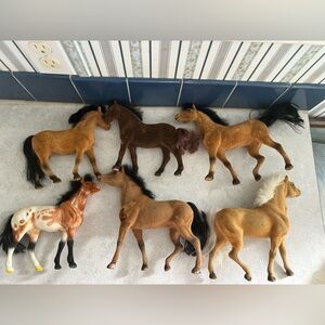 Vintage soft fuzzy flocked felt toy horse lot